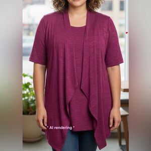 CATHERINES || Womens Magenta Purple & White Double Layer Knit Top Cardigan || 0X